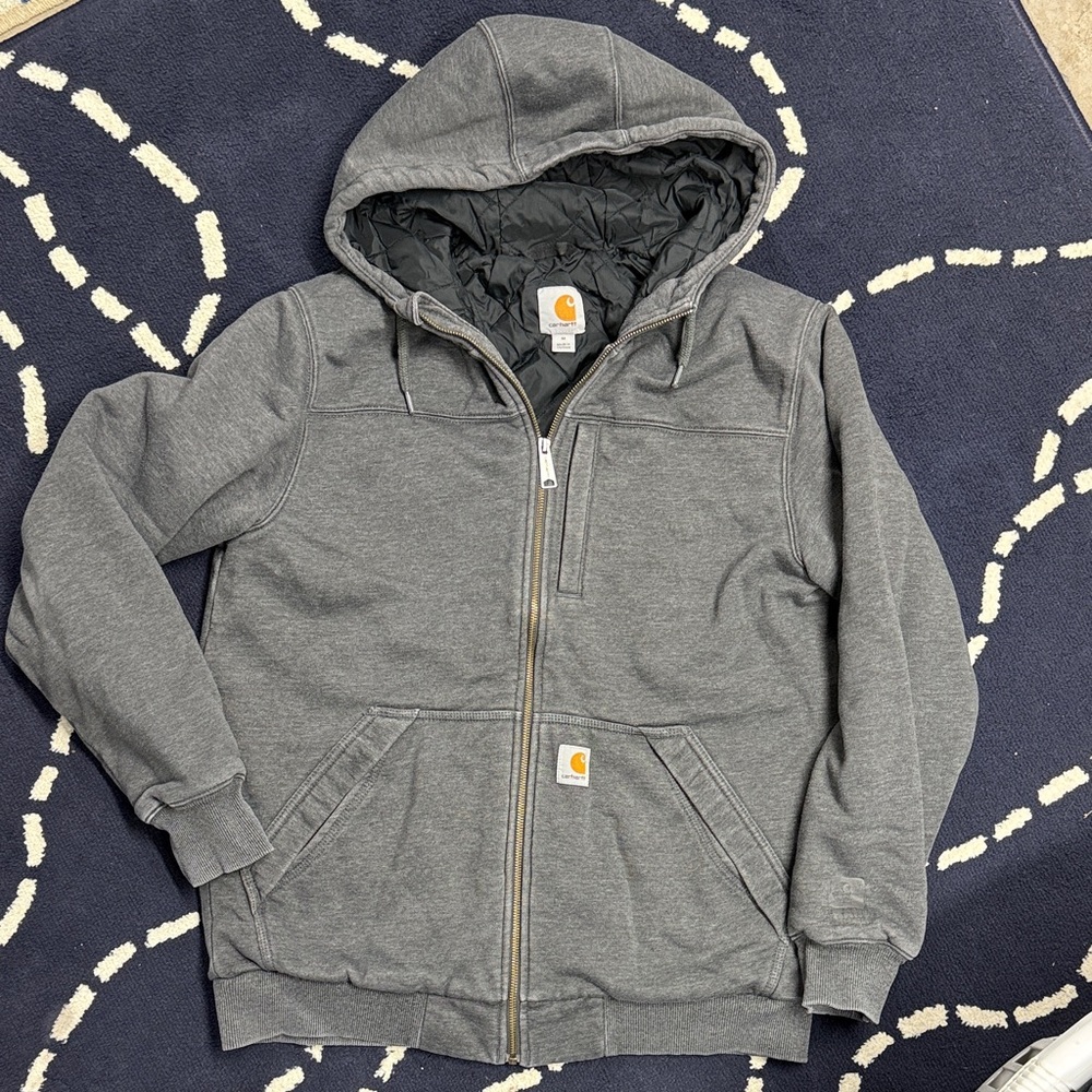 Carhartt Charcoal Hooded Puffer Jacket fully lined